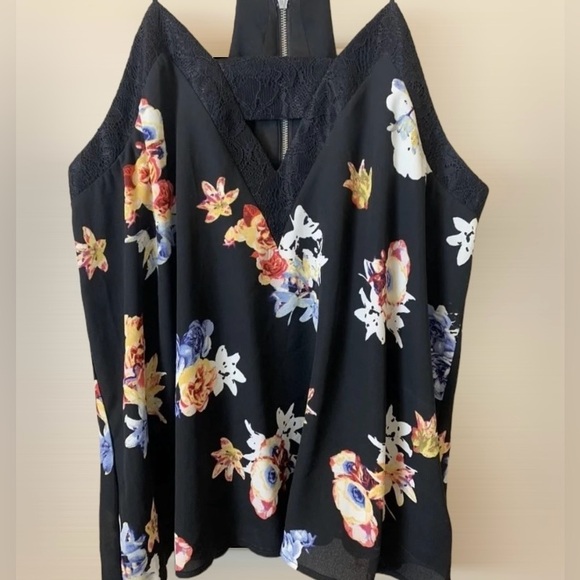 Express Black Floral Lined Zip Up Tank Top Medium - Picture 2 of 13